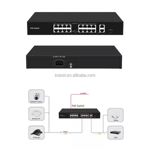 POE switchers 16 ports 200W Power Supply PoE Switch 48V with 2 Gigabit Ethernet Uplink Ports Network Switch