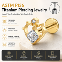 JiaXin ASTM-F136 Titanium Tanpa Ulir Pin Dorong Belakang Datar Stud Labret Medusa Conch Lobus Bunga Zirkonia Kubik Perhiasan Tindik Tubuh 16G