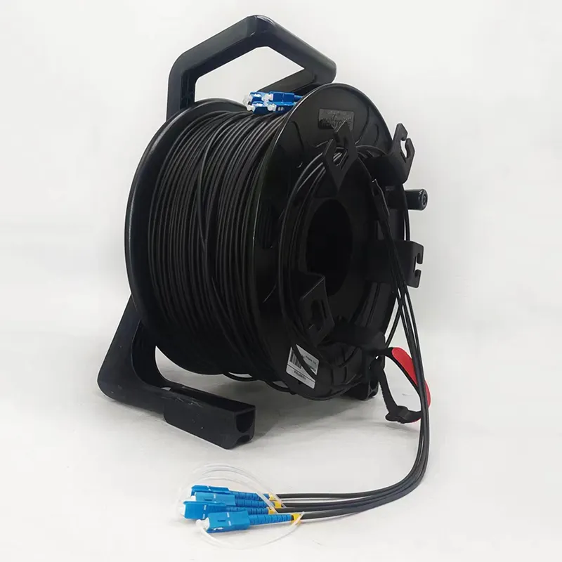 Tactical campo portátil Deployable fibra óptica cabo tambor Reel com Singlemode Mutilmode OM3 LC SC conector para transmissão