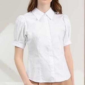 Camisa de <span class=keywords><strong>Mujer</strong></span> con Botones, Manga Abullonada, Cuello Camisero, Manga Corta, Blusa de Trabajo, Uniforme de Moda para <span class=keywords><strong>Camarera</strong></span> de Bar - Product Image 3