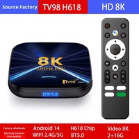 Décodeur TV 8K Tv98 H618 Android 14 avec Wi-Fi double bande et télécommande vocale