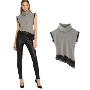 New Women's <b>Top</b> Elegant Simple French Style Niche Fashion Stand Collar Houndstooth Lace <b>Patchwork</b> - Product Image 1