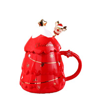 Mug en céramique de luxe léger grande capacité, forme originale sapin de Noël, avec bâtonnet mélangeur, emballage personnalisé festif, cadeau imprimé