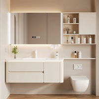Miroir de salle de bain mural de luxe moderne avec LED Ensemble d'armoires de rangement et d'évier Coiffeuse de salle de bain en contreplaqué pour toilette