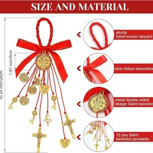 Ornement Médaille Saint Benoît, Pendentif de Sac, Décoration de Voiture, Religieux Catholique, Croix, Cœur, Mode, Porte-clés Mousqueton en Métal - Product Image 4