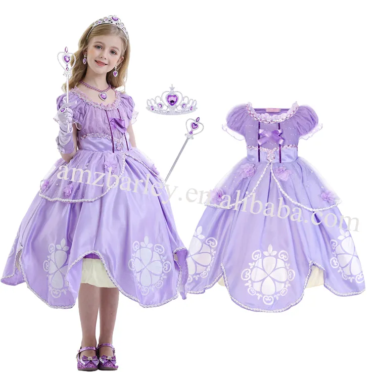 Trang Phục Hóa Trang Halloween Lấy Cảm Hứng Từ Phim Truyền Hình Váy Công Chúa Elsa Anna Belle Màu Tím Sofia Rapunzel Váy Bé Gái Công Chúa Sofia