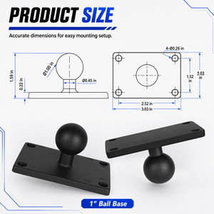 Base de montage sphérique Velpaw de 1 pouce avec une plaque carrée en aluminium de 38,5 × 64 mm, adaptée aux bras de fixation de type B - Product Image 2