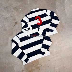 Polo de rugby rayé personnalisé avec logo, chemise décontractée en coton à manches longues, style streetwear, coupe ample et oversize, vente en gros - Product Image 1