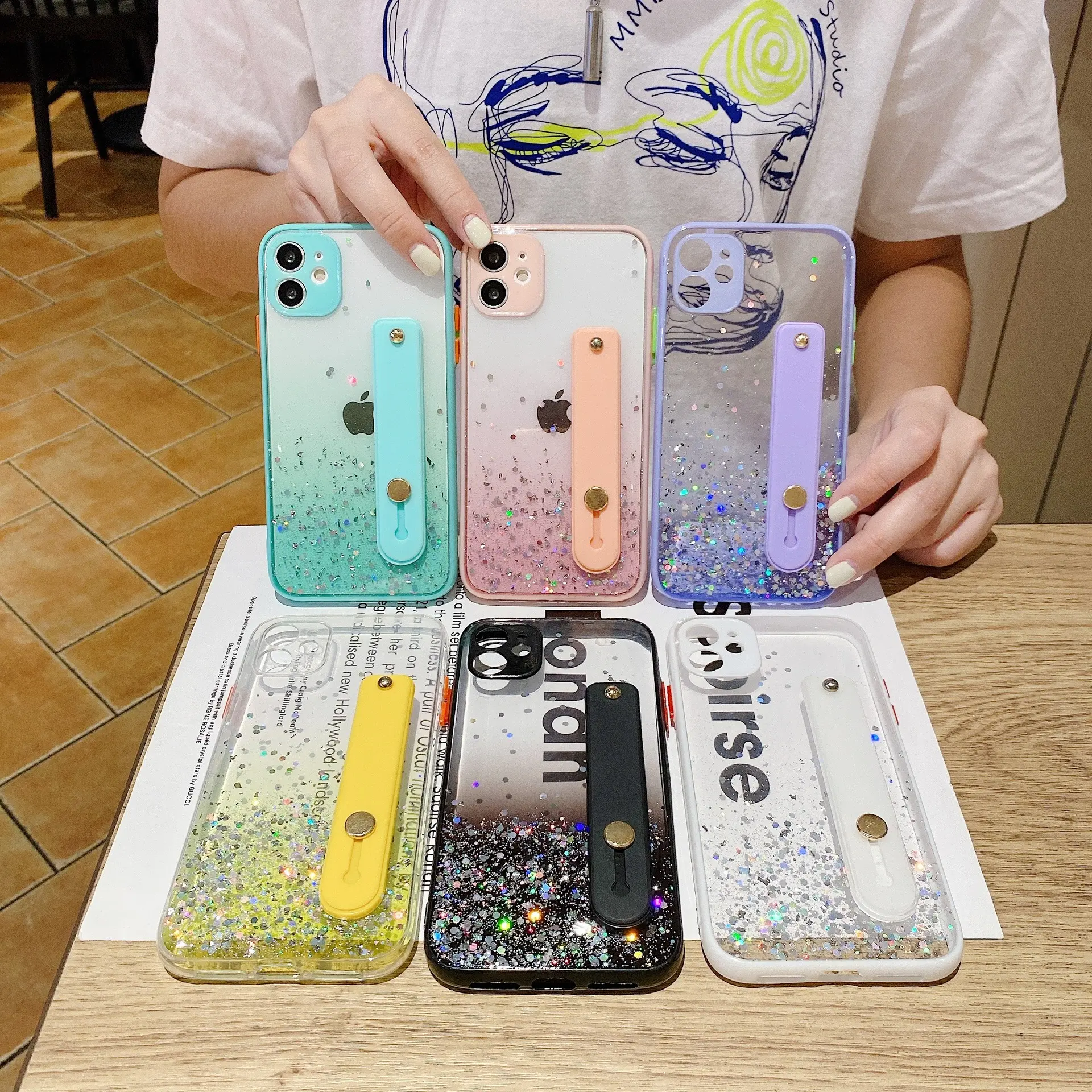Phone Case For iPhone 14 13 12 11 Xs X Max 8 7 SE Transparent Gradient Color Glitter Sequins Diamond Protective Case