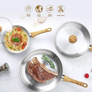 High Quality No Coating Wooden <b>Handles</b> Gas 6-Piece Triply Induction Bottom Stainless Steel Frying <b>Pan</b> Cookware Set - Product Image 6