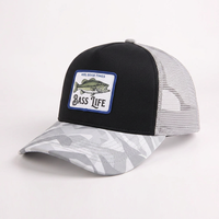 Gorra Trucker de Dos Tonos con Parche de Camuflaje de Pescado para Hombre, Malla Trasera, Cierre a Presión, Corona Alta, Gorra de Béisbol Casual para Deportes al Aire Libre