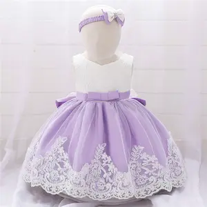 レースデザインの女の赤ちゃんのドレス高品質のコットンドレス幼児の女の子の服弓の赤ちゃんの子供たちはフォーマルを着用します