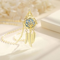Collier plaqué or avec pendentif attrape-rêves pour femme, bijoux d'aromathérapie, huile essentielle, pierre de lave, perles et cage