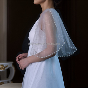 YM284 Pearls Wedding Shawl Bridal <strong>Cape</strong> Cloak Wrap Bride <strong>Veil</strong> - Product Image 3