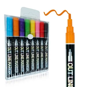 Gruß karte Dekor Double Line Metallic Marker 10 12 20 Farben Paint Permanent Pen Outline Metall markierung stifte zum Zeichnen von Linien