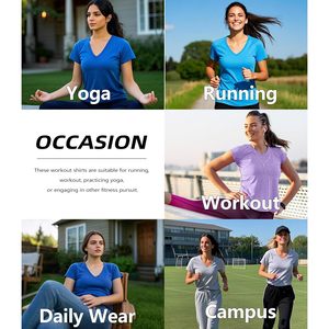 Women's V-Neck Athletic T Shirts Short Sleeve Quick Dry Yoga Gym Workout <b>Tops</b> 6 Pack UV Protection - Product Image 2