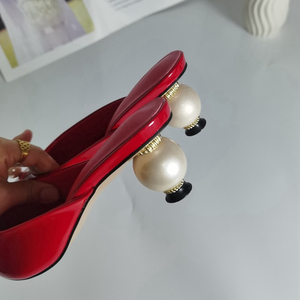 Eleganti Mules in Pelle Rosse con Tacco a Spillo e Punta Affusolata, Misura Grande 43, con Perle, Sandali e Scarpe con Tacco Alto da Donna - Product Image 6
