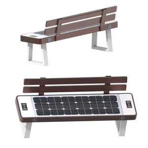 Banc solaire intelligent d'extérieur en aluminium et bois, chaise de jardin moderne et écologique, mobilier de parc public rectangulaire - Product Image 1