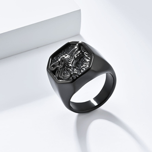 Anillo de Acero Inoxidable en Oferta, Anillo de Hombre con Cabeza de Lobo en Plata, Negro y Oro, Anillos de Compromiso y Boda de Acero Inoxidable, Regalo para Parejas - Product Image 5