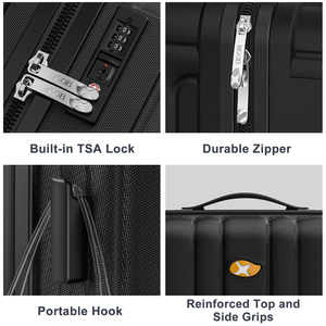 MGOB Bagage à main à roulettes <span class=keywords><strong>Valise</strong></span> <span class=keywords><strong>cabine</strong></span> noire de 20 pouces 100% <span class=keywords><strong>Polycarbonate</strong></span> Hard Shell Spinner Silent Wheel TSA Lock - Product Image 4
