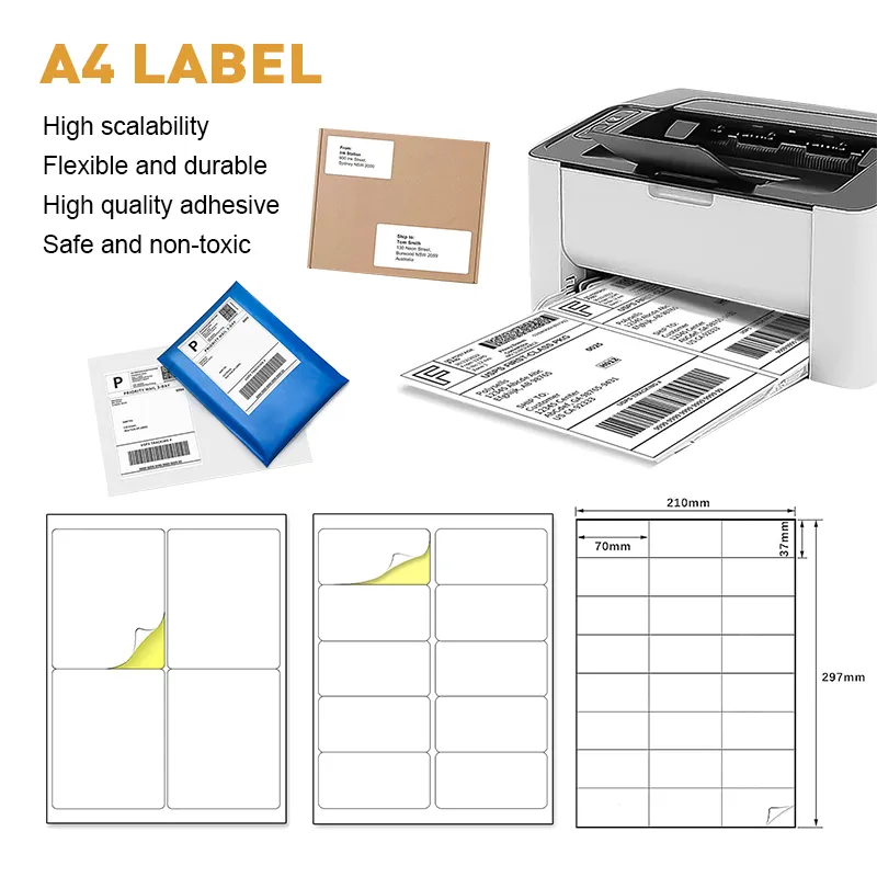 Etiquetas A4 compatibles con impresora láser e inyección de tinta