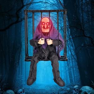 <span class=keywords><strong>Halloween</strong></span> suspendu fantôme Cage jouet électrique tête pour intimider son lumineux prisonnier sorcière borgne suspendus décoration poupées - Product Image 4