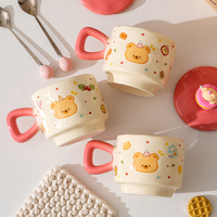 Mug en céramique avec motif d'ours mignon, résistant aux hautes températures, avec couvercle et cuillère, boîte cadeau, tasse à café pour la maison en Chine