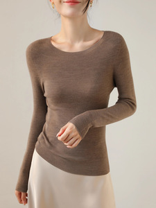 Maglione Base Interno Autunnale per Donna in Pura Lana 100%, Senza Cuciture, Aderente, Stile Coreano, Colore Lime - Product Image 1