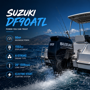 Motor fueraborda marino Suzuki DF90ATL de 90 CV, simple o doble, con cárter húmedo, Trim & Tilt, para embarcaciones de pesca y de recreo - Product Image 1