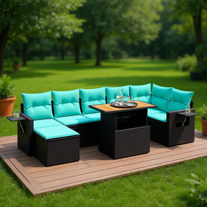 Ensemble de canapés de patio en polyrotin noir, 8 pièces, avec coussins, meubles de jardin, ensemble de sièges d'extérieur - Product Image 3