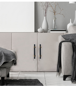 Modern <b>Black</b> And Gold Cabinet Handles Pulls Round Bar Door <b>Knobs</b> Drawer Hardware - Product Image 4
