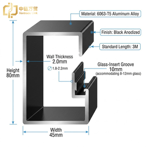 Profilé de porte en verre noir en aluminium en forme de G, épaisseur 1,8 mm, extrusion brute pour porte battante - Vente en gros - Product Image 3