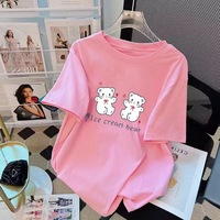 T-shirt femme en tricot rétro de haute qualité 100% coton coupe ample col rond été basique avec logo blanc imprimé personnalisé Style mignon