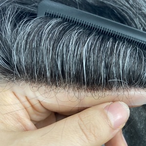 Venta al por mayor de peluquín de <span class=keywords><strong>pelo</strong></span> <span class=keywords><strong>gris</strong></span> plateado con base de PU con <span class=keywords><strong>pelo</strong></span> negro para hombres, Parche de cabello humano indio de tamaño personalizado - Product Image 6