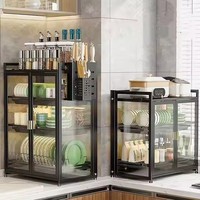 Rak penyimpanan piring, lemari penyimpanan dapur mangkuk Multi lapisan gaya baru tahan debu dengan pintu