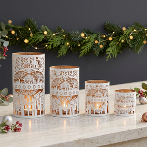 Décorations de Noël 2026 : Bougeoirs votifs en métal blanc à motif découpé, différentes tailles - Product Image 1