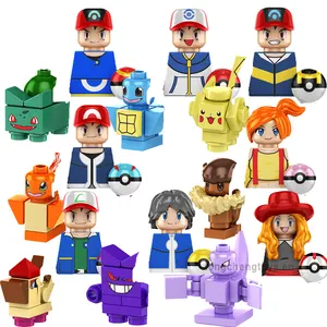 Pocket Monster Mini Cartoon Anime Jogo Ash Ketchum Misty Calem Serena Figuras Building Blocks Kids Gift Brinquedos KF6189