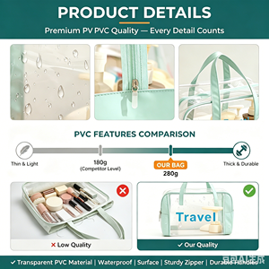 กระเป๋าใส่ของว่ายน้ำบูลงแบบพกพา กันน้ำ ทำจาก PVC  กระเป๋าเครื่องสำอางขนาดใหญ่  กระเป๋าจัดระเบียบสำหรับเดินทาง  กระเป๋าเครื่องสำอางแบบสั่งทำ - Product Image 2