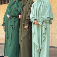 Ensemble Abaya Khimar en Crêpe Jazz Jilbab 2 Pièces Robe Hijab Longue Ramadan Vêtements de Prière Musulmans Femmes Filles Tenue Islamique Turquie Dubaï