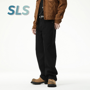 Pantalones Vaqueros de Mezclilla Holgados de Corte Recto Vintage de Alta Calidad, Lavado a la Piedra, Pantalones de Moda Urbana, Negros, Pantalones de <span class=keywords><strong>Hombre</strong></span> - Product Image 4