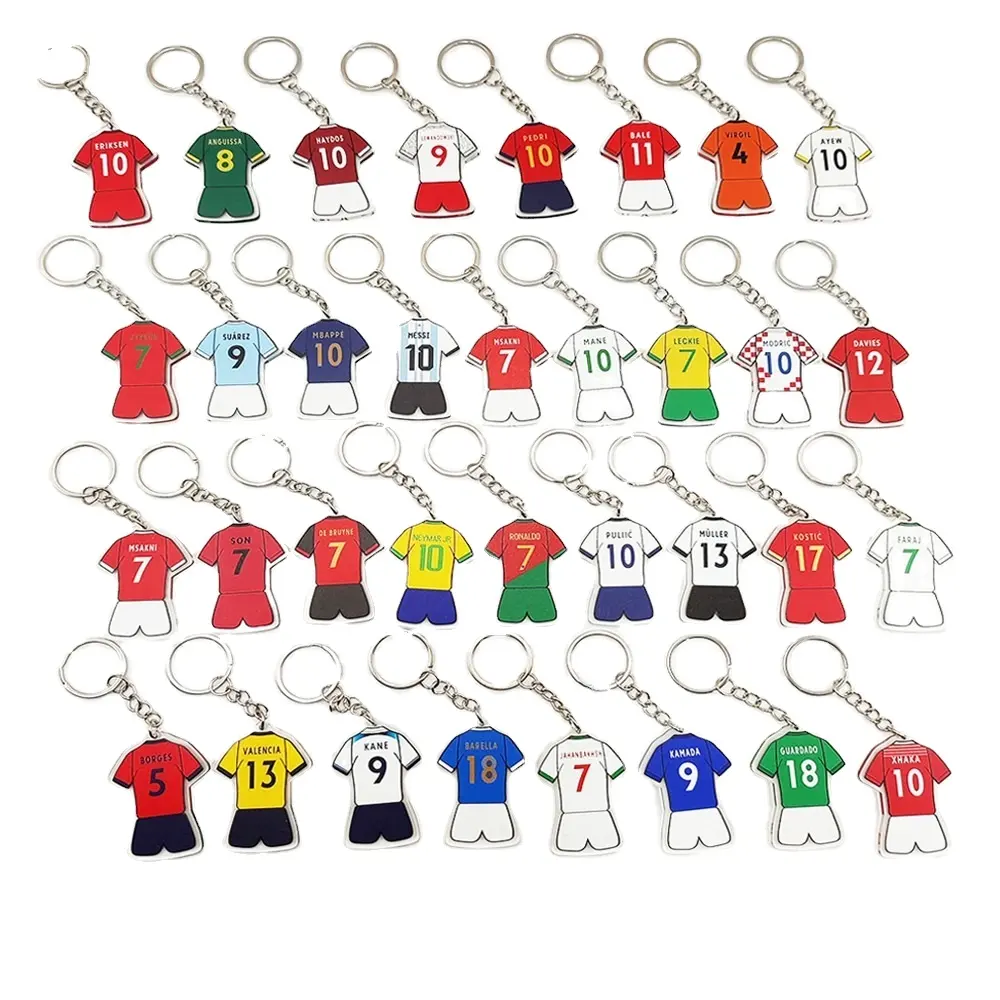 Voetbal Sleutelhanger 3d Voetbal Club Acryl Hanger Metalen Souvenir Voetbal Voetbal Ster Jersey Tshirt Sleutelhanger Sport Klein Geschenk