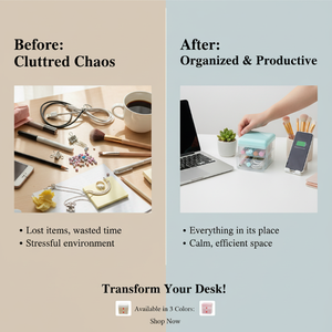 ชุดลิ้นชักโต๊ะทำงาน, กล่องใส่เครื่องเขียนแบบหลายชั้น, กล่องจัดระเบียบเครื่องสำอางและเครื่องเขียนพลาสติกพร้อมที่จับสีตัดกัน - Product Image 5