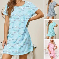 Robe de nuit décontractée pour femme, col rond, manches amples, imprimés variés, pour la maison, le sommeil et la détente quotidienne, collection Printemps-Été