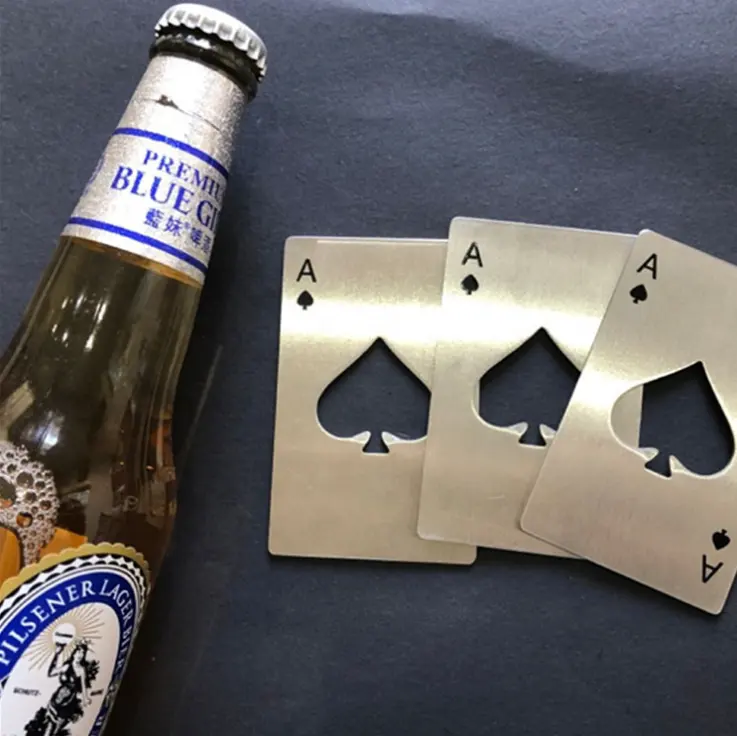 Sekop Pembuka Botol Bir Kartu Poker Disesuaikan Pembuka Botol Stainless Steel Gadget Dapur