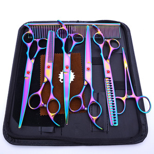 กรรไกรตัดแต่งขนสัตว์เลี้ยงแบบมืออาชีพ ขนาด 7.5 นิ้ว 8 นิ้ว สแตนเลส กรรไกรซอยขนสุนัข กรรไกรโค้งสำหรับแมว - Product Image 5