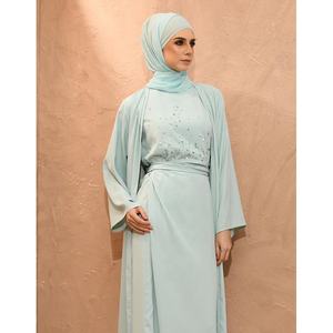 Ensemble Abaya 3 pièces pour femmes musulmanes, nouveau Design de vêtements islamiques sans manches, haut et <span class=keywords><strong>pantalon</strong></span> et Cardigan - Product Image 3