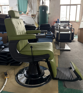 <b>Green</b> Modern Reclining Barber Chair Hydraulic Salon Styling Chair Massage Backrest Upholstered Adjustable Footrest Barber Shop - Product Image 3