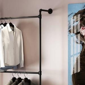 Appendiabiti Industriale in Tubo Metallico da Parete, Espositore Vintage per Abbigliamento con <span class=keywords><strong>Asta</strong></span> Appendiabiti per Armadio Nero - Product Image 4