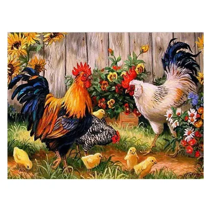 בעלי חיים צבע DIY על ידי מספרים בעלי החיים גן תרנגול תרנגולת שמן ציור סטי אמנות בית תפאורה מתנה קיר תפאורה יצירות אמנות