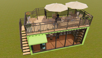 Restaurant-bar-café-kiosque en conteneur pop-up à deux étages, utilisation de maisons préfabriquées en acier